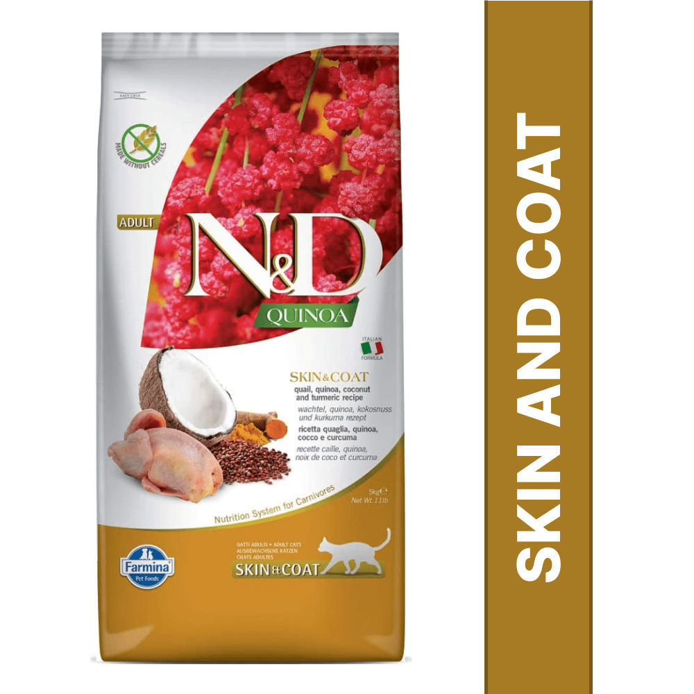 Farmina N D Quinoa Quail Coconut Turmeric Skin Coat Grain Adult Dry Cat Food Bgb