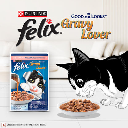 Purina Felix Gravy Lover Salmon Chunks Adult Complete and Balanced Cat Wet Food — side view
