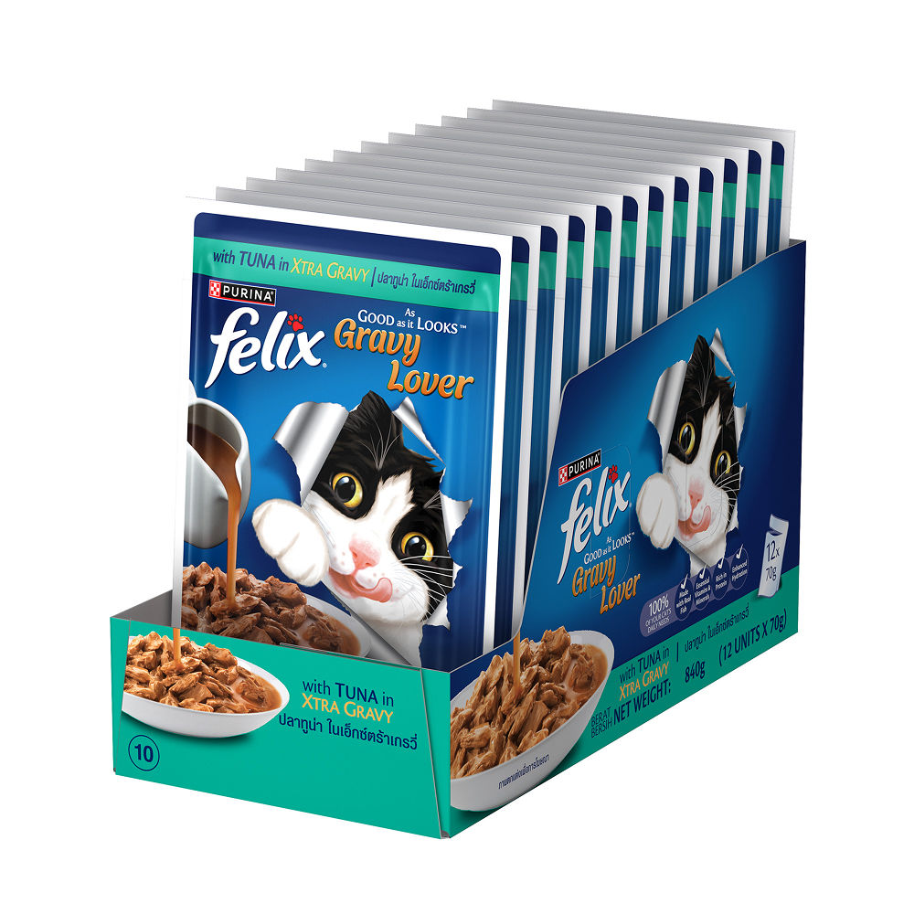 Purina Felix Gravy Lover Tuna Chunks Adult Complete and Balanced Cat Wet Food — side view