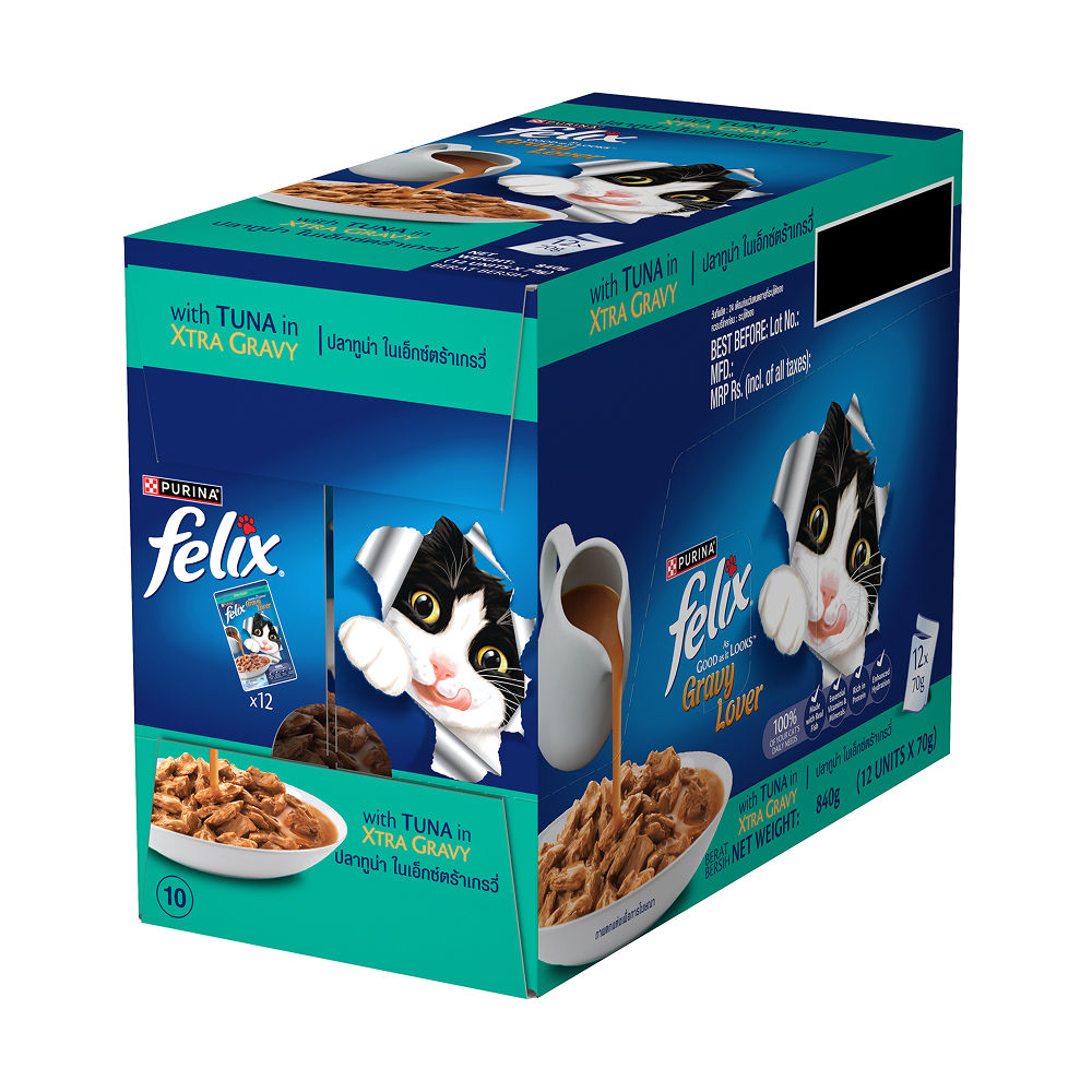 Purina Felix Gravy Lover Tuna Chunks Adult Complete and Balanced Cat Wet Food — back view