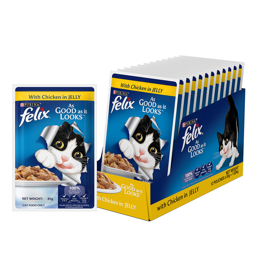 Purina Felix with Chicken in Jelly Complete and Balanced Adult Cat Wet Food — side view