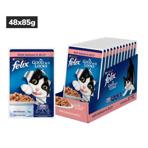 Purina Felix with Salmon in Jelly Adult Complete and Balanced Cat Wet Food — detail shot