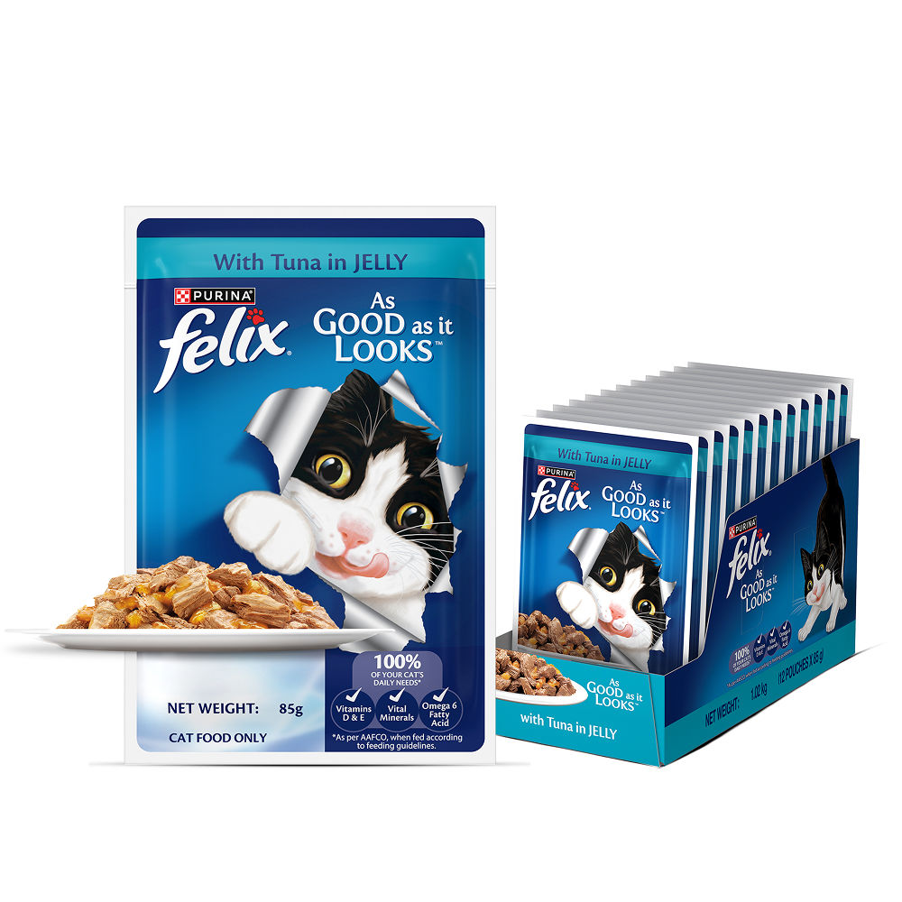 Purina Felix with Tuna in Jelly Adult Complete and Balanced Cat Wet Food — side view