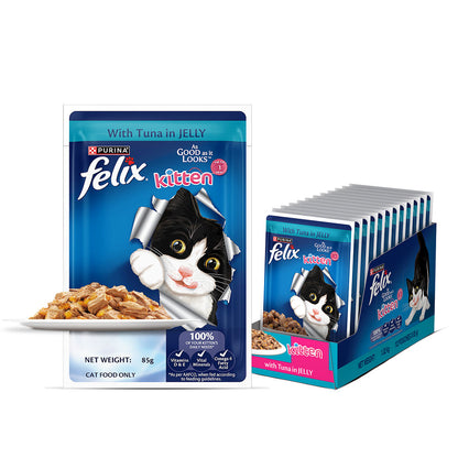Purina Felix with Tuna in Jelly Complete and Balanced Kitten Wet Food — side view