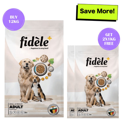 fidele-plus-adult-small-medium-dry-dog-food 12kg + 2x1kg Free