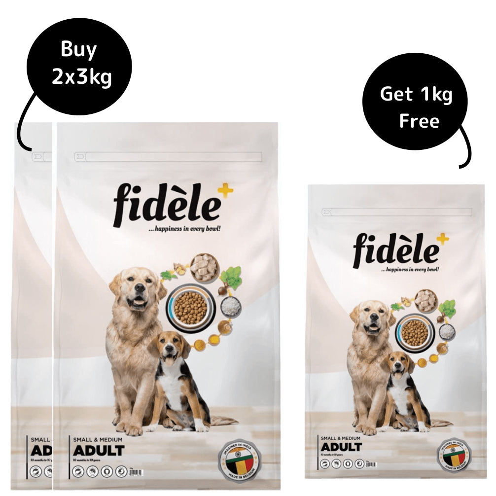 fidele-plus-adult-small-medium-dry-dog-food 2x3kg + 1kg Free