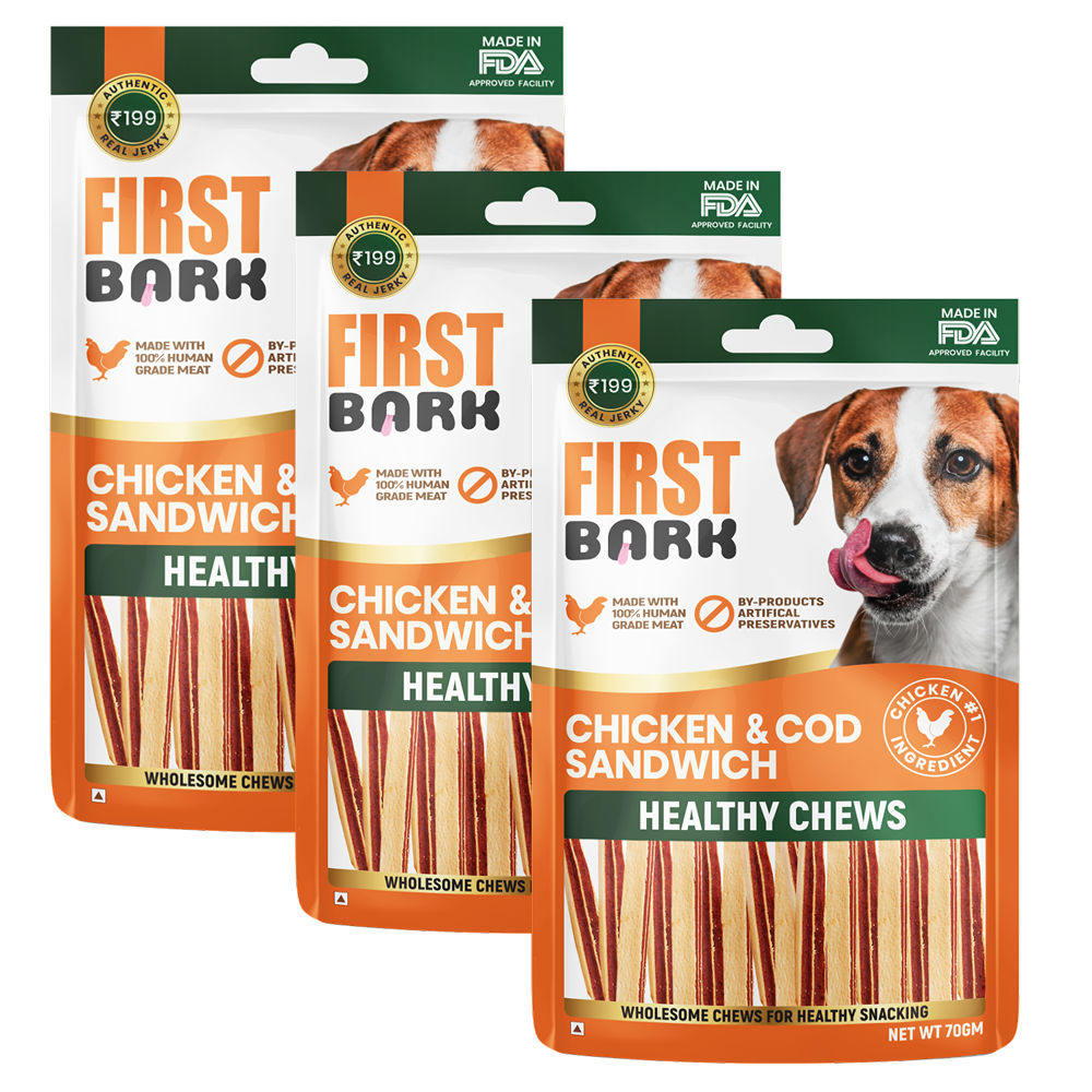 first-bark-chicken-cod-sandwich-dog-treats 3x70g