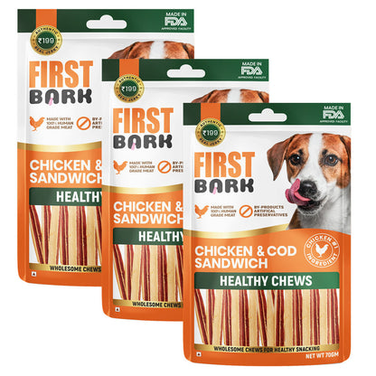 first-bark-chicken-cod-sandwich-dog-treats 3x70g