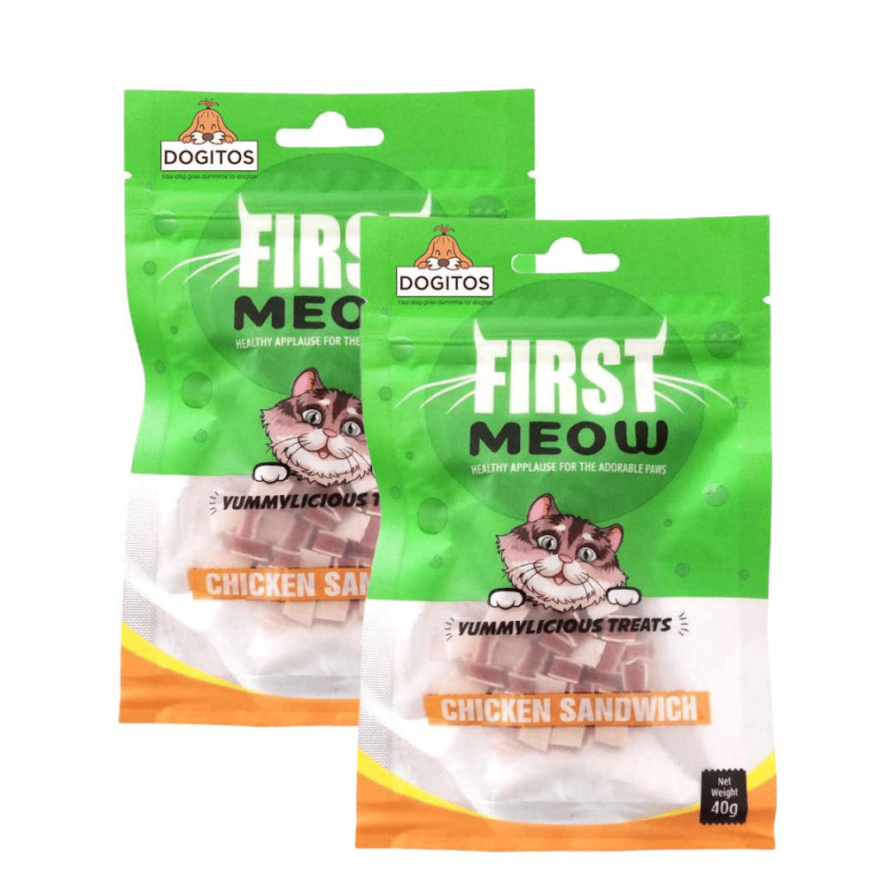 First Meow Chicken Sandwich Cat Treat — in use