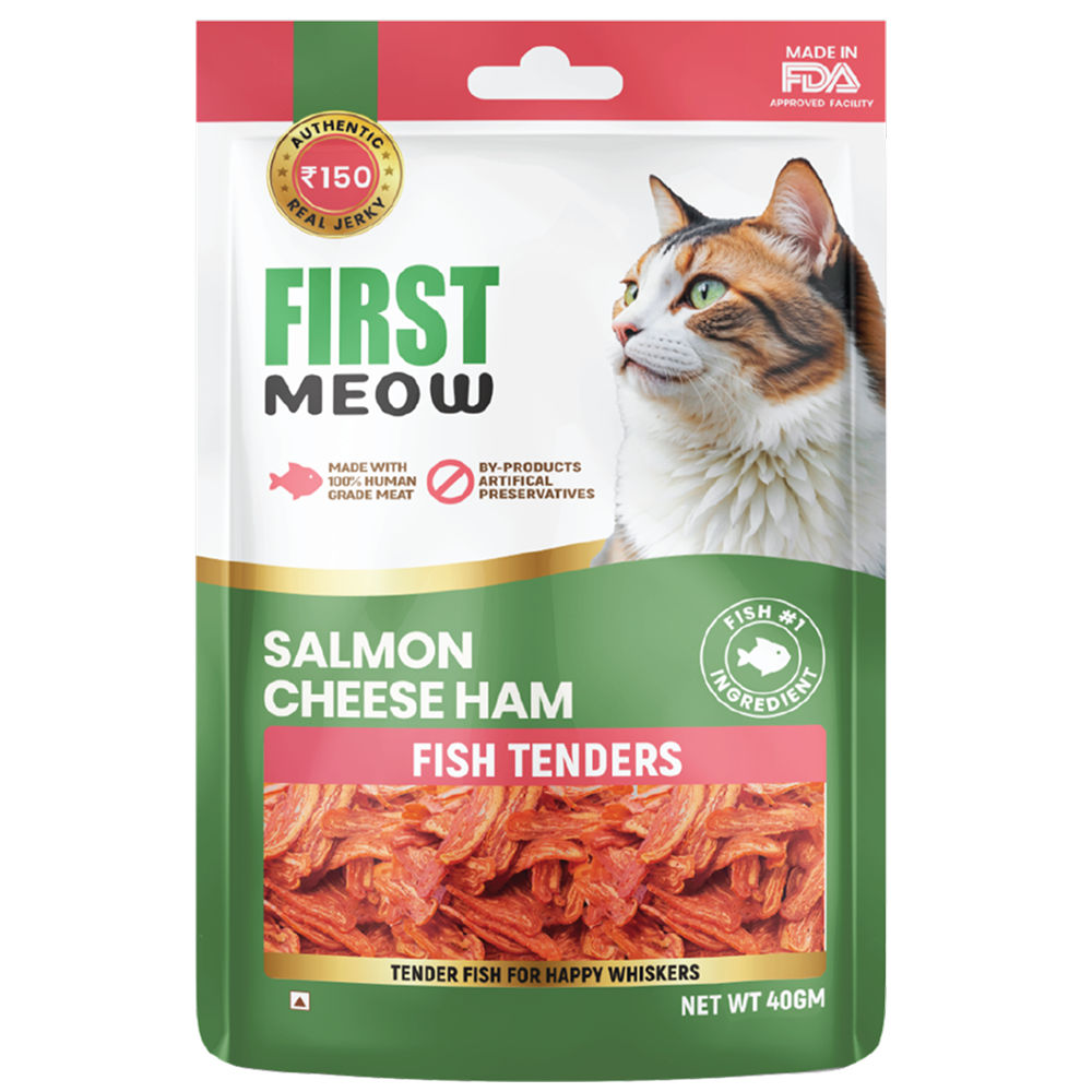 First Meow Salmon Cheese Ham Jerky Cat Treat — back view