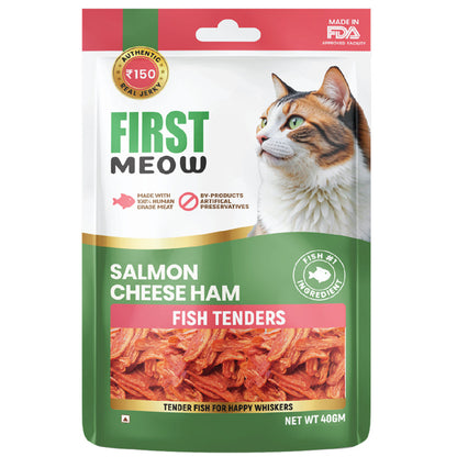 First Meow Salmon Cheese Ham Jerky Cat Treat — back view