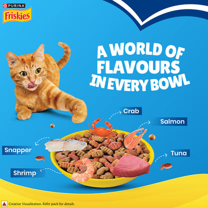 Purnia Friskies Seafood Cat Dry Food — in use
