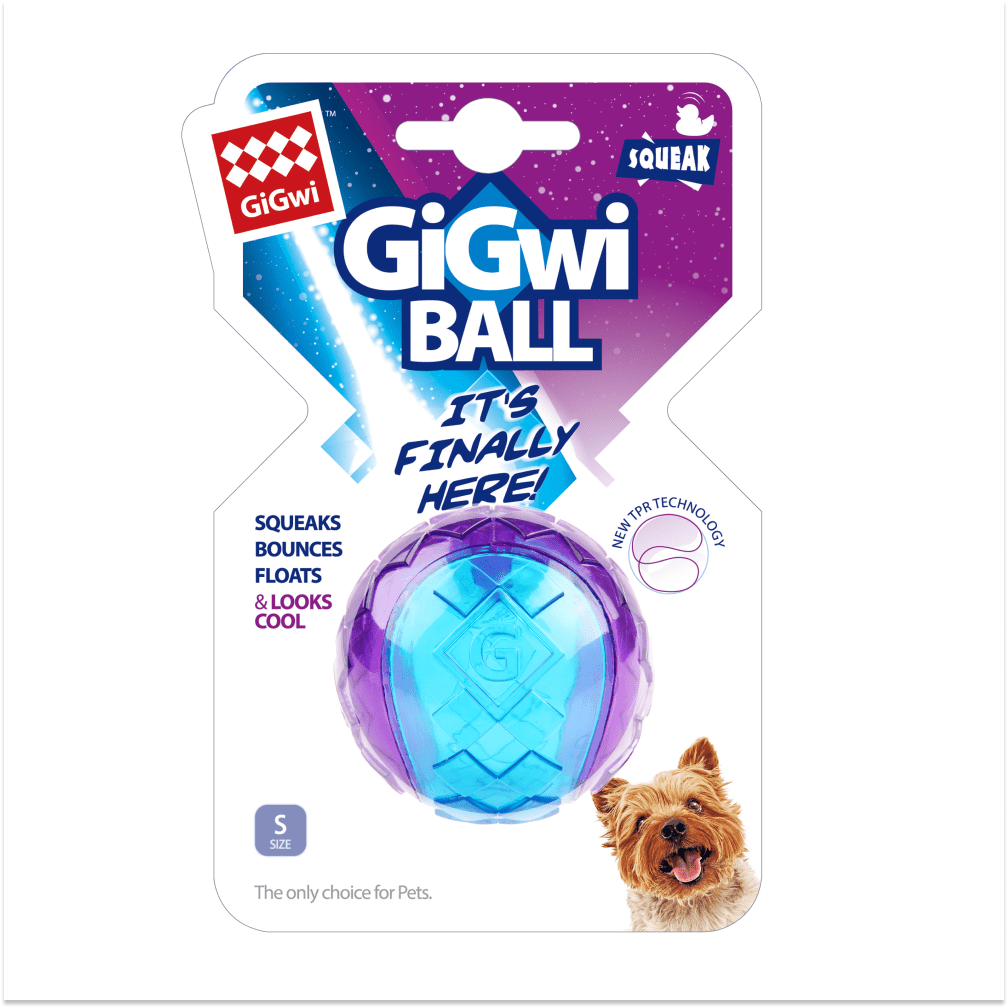 GiGwi Ball Squeaker Toy for Dogs (Blue/Purple) | For Medium Chewers — detail shot