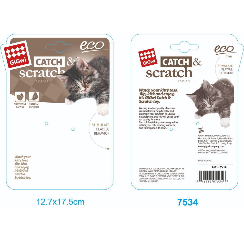 GiGwi Catch and Scratch Eco Line Sloth Toy for Cats — side view