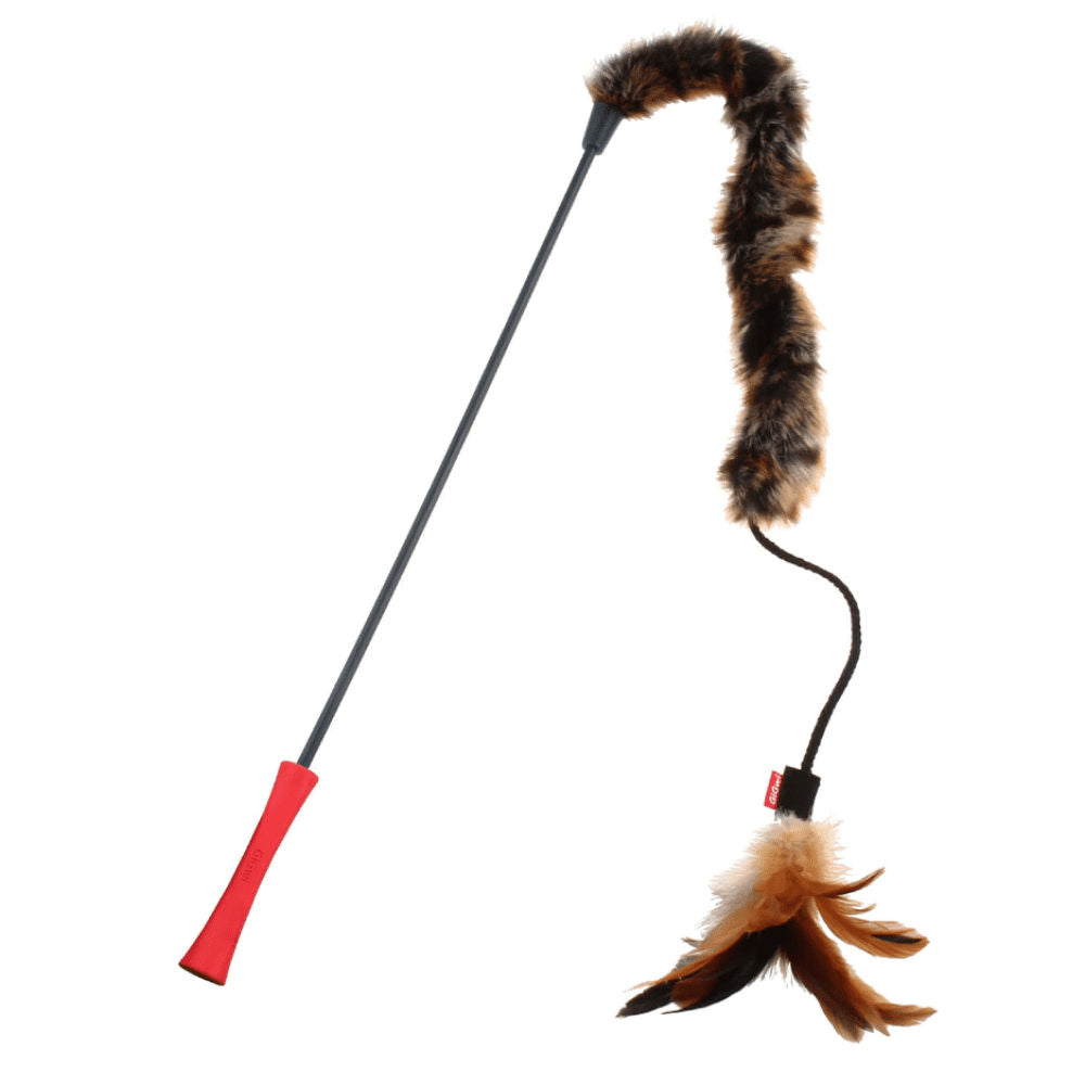 Gigwi Feather Teaser Catwand With Natural Feather Plush Tail Toy For Cats Red Natural