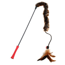 Gigwi Feather Teaser Catwand With Natural Feather Plush Tail Toy For Cats Red Natural