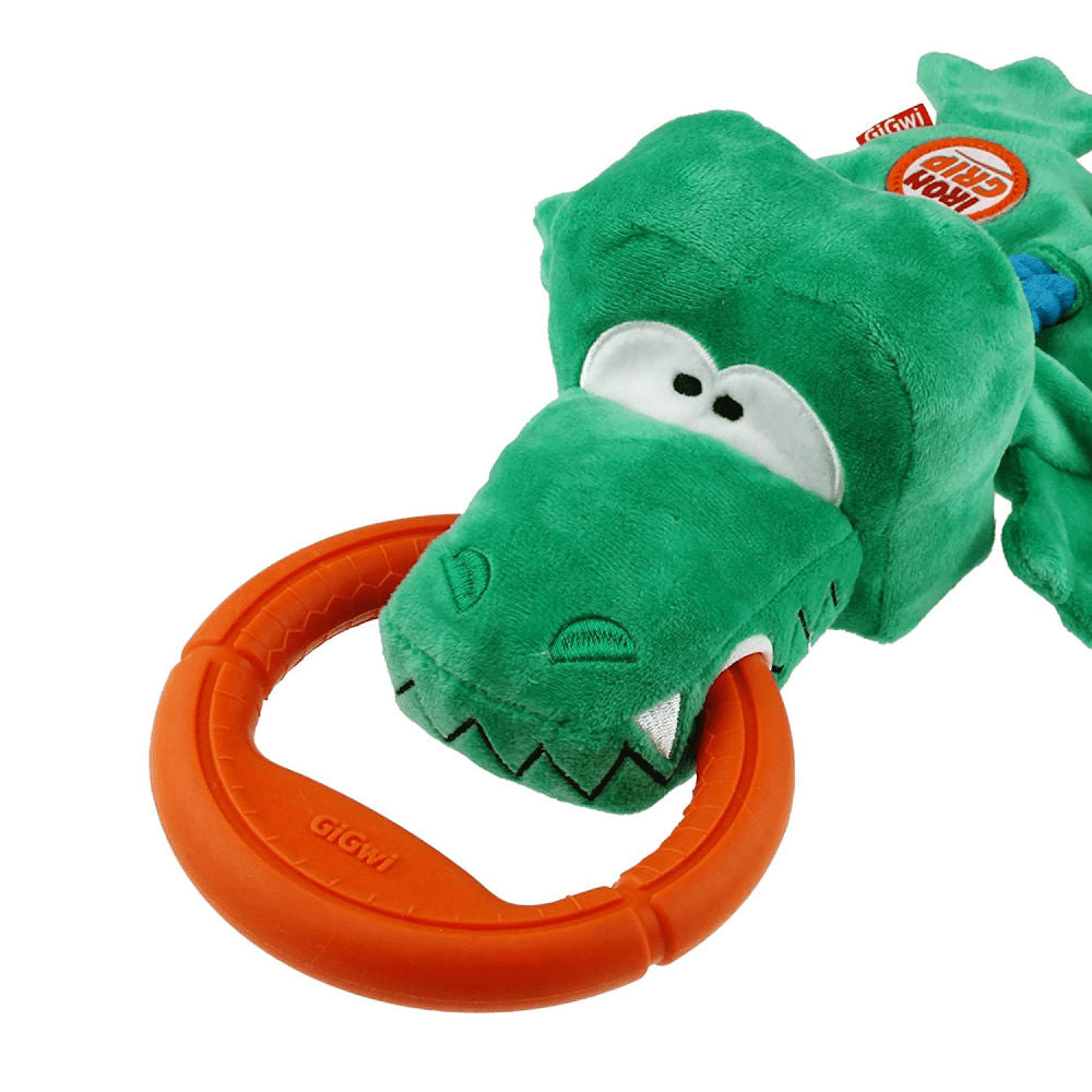 GiGwi Iron Grip Crocodile Plush with TRP Handle Toy for Dogs — detail shot