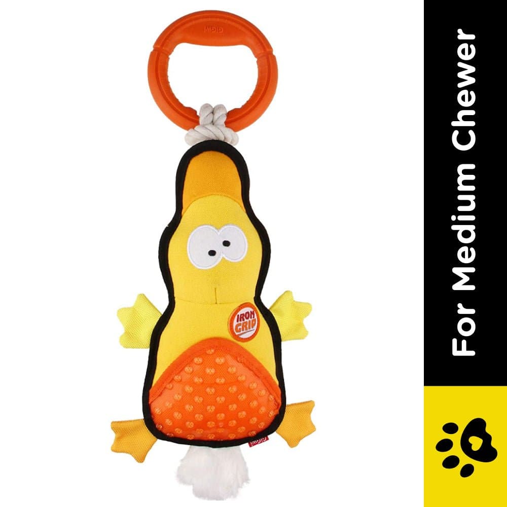 GiGwi Iron Grip Duck Plush with TRP Handle Toy for Dogs — side view