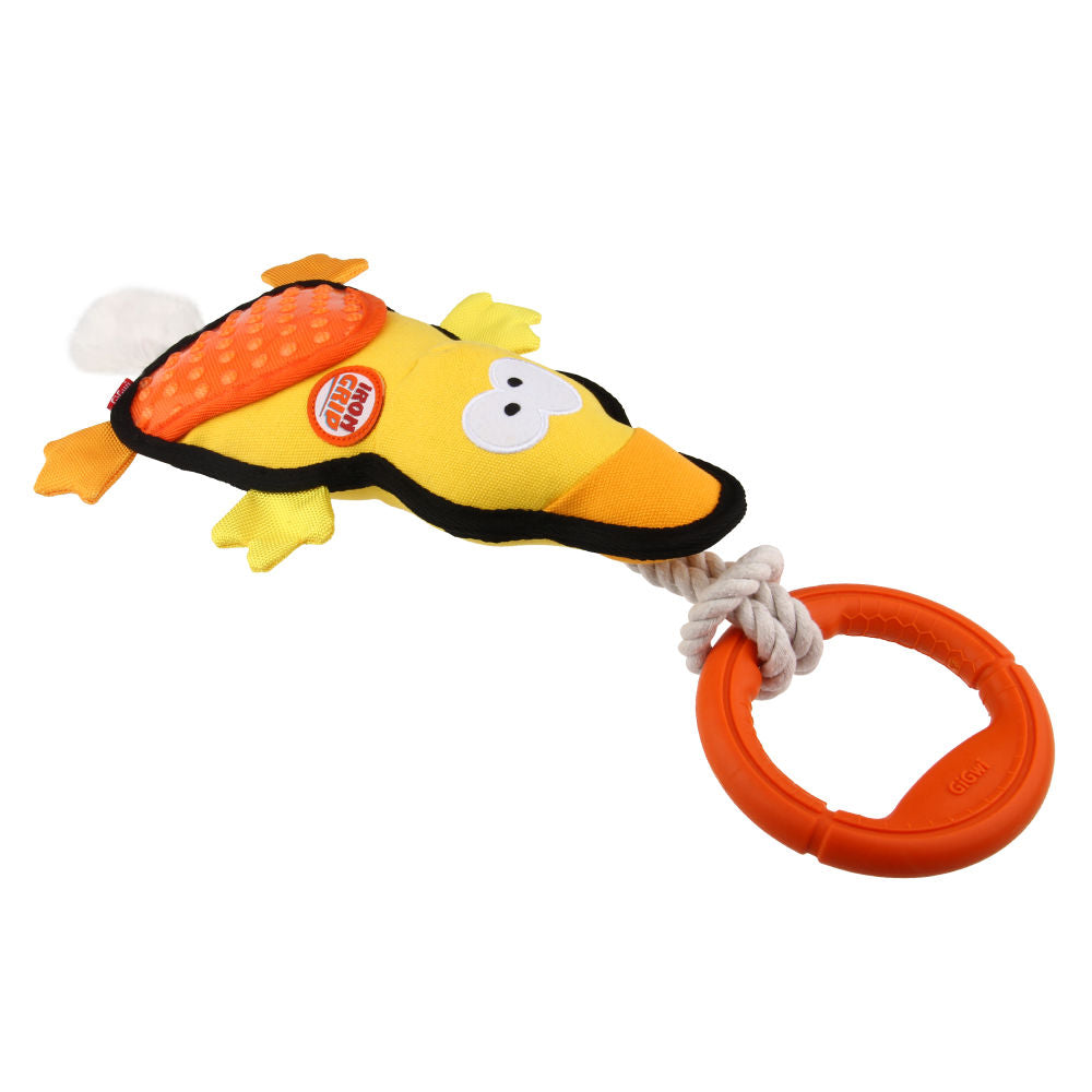 GiGwi Iron Grip Duck Plush with TRP Handle Toy for Dogs — in use