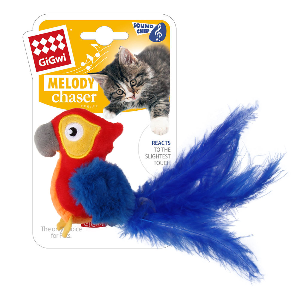 Gigwi Melody Chaser With Motion Activated Sound Chip For Cats Red Parrot
