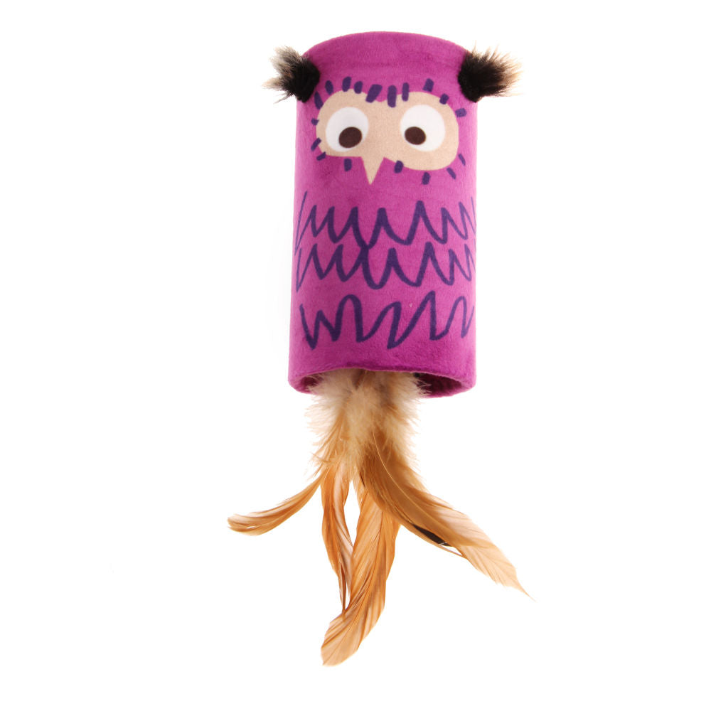 Gigwi Melody Tube Owl Toy For Cats Violet Brown