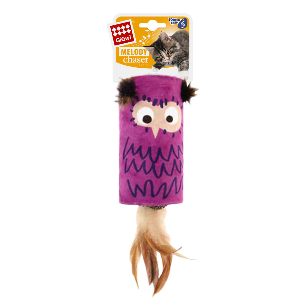 GiGwi Melody Tube Owl Toy for Cats — in use