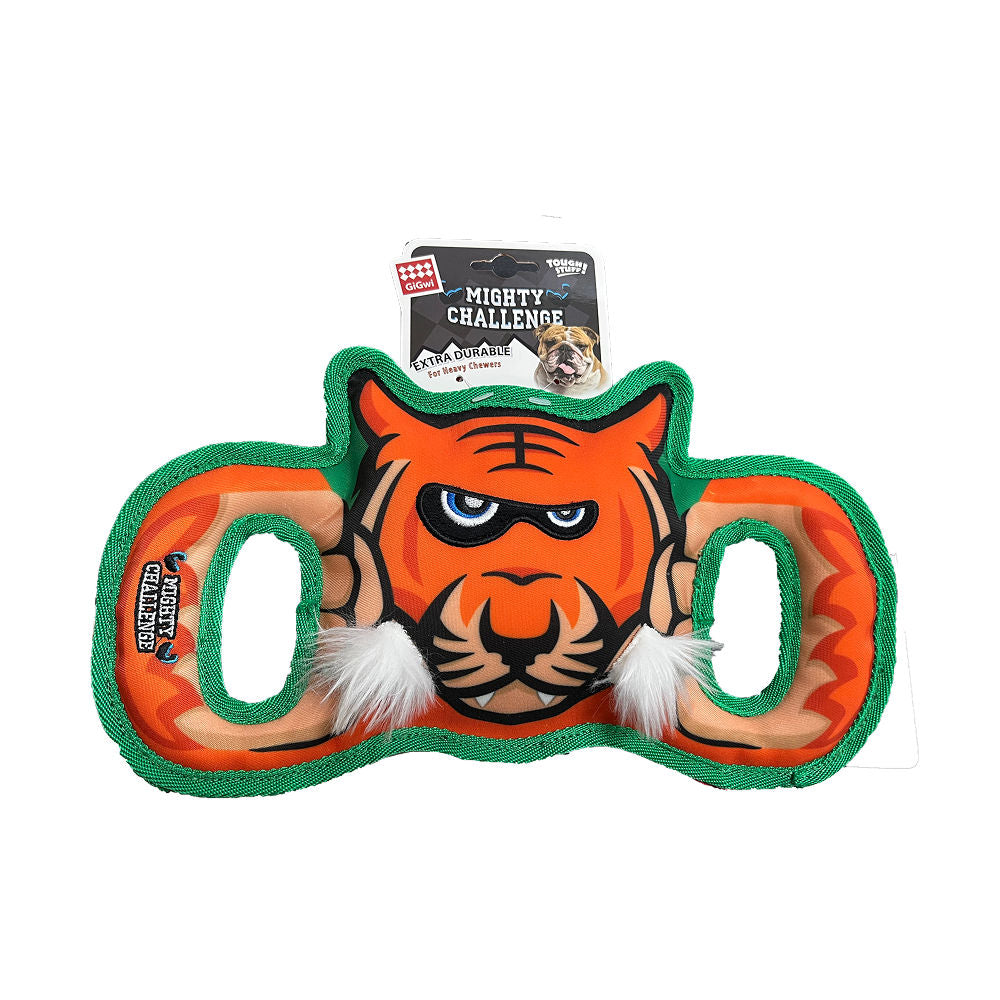 GiGwi Mighty Challenge Tiger Toy for Dogs — in use