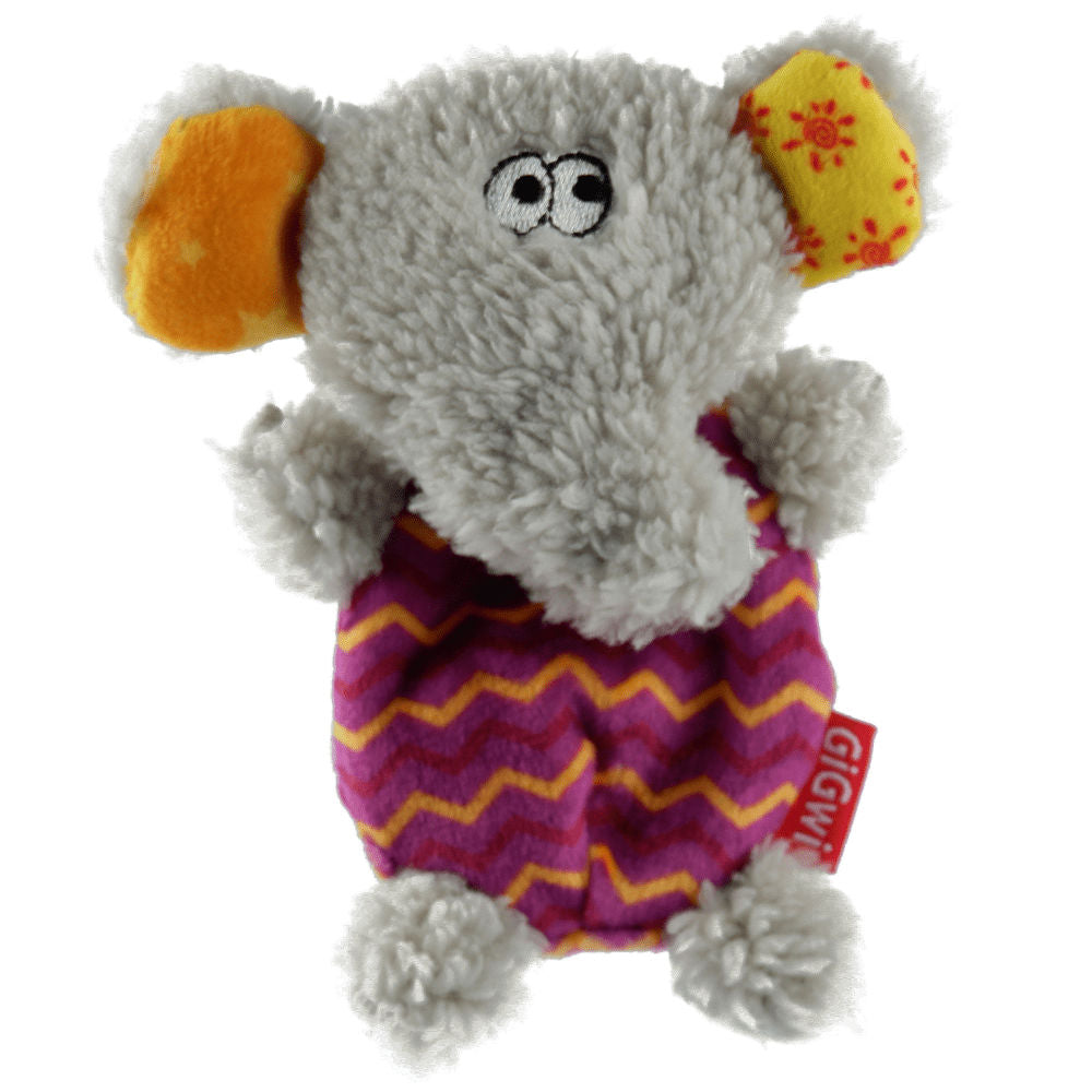 Gigwi Plush Friendz With Refillable Squeaker Elephant Toy For Dogs Grey Red