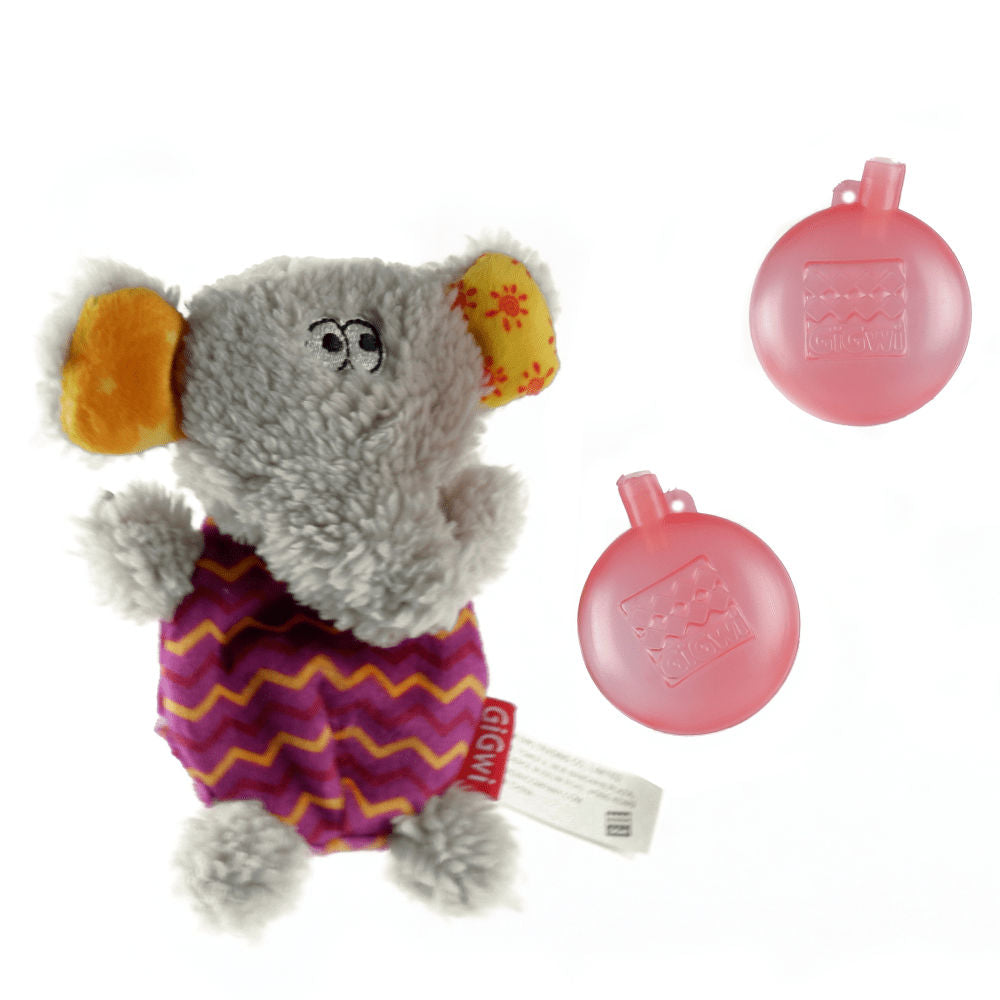 GiGwi Plush Friendz with Refillable Squeaker Elephant Toy for Dogs (Grey/Red) | For Medium Chewers — detail shot