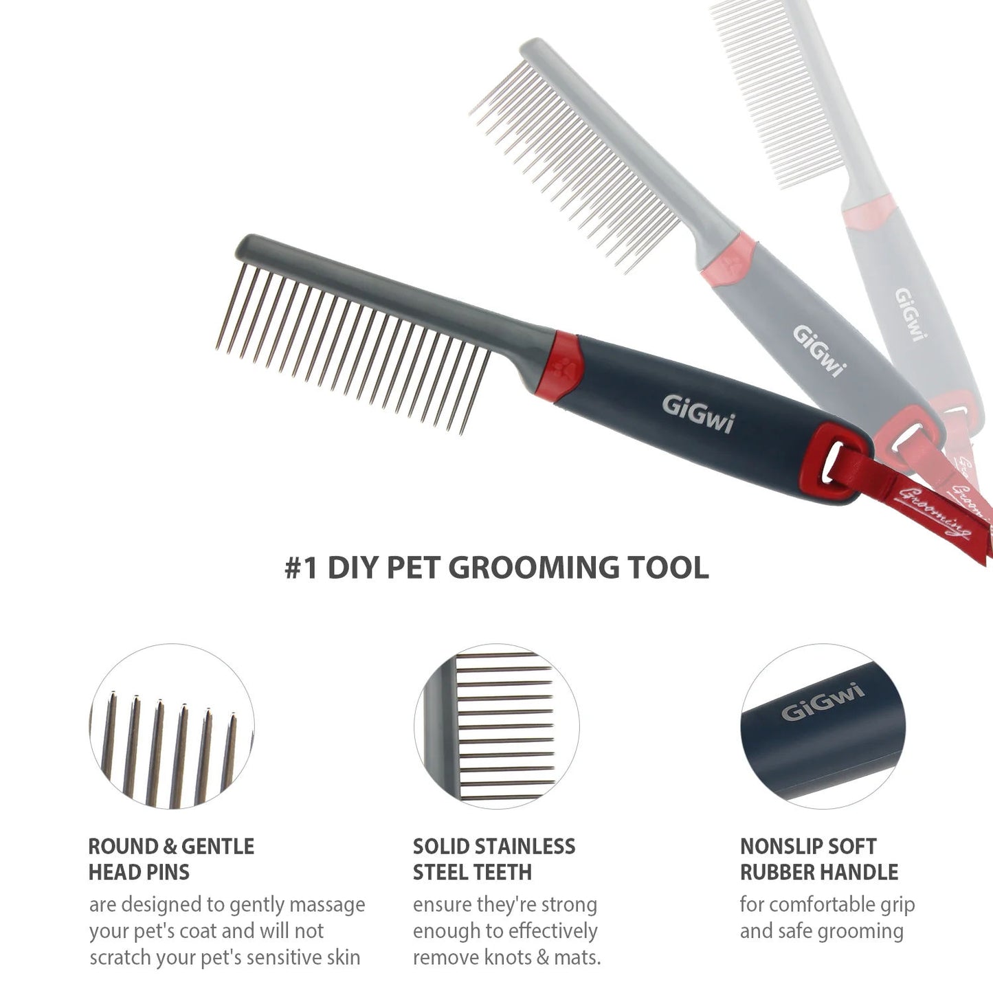 Gigwi Regular Comb For Dogs And Cats Black - Image 2