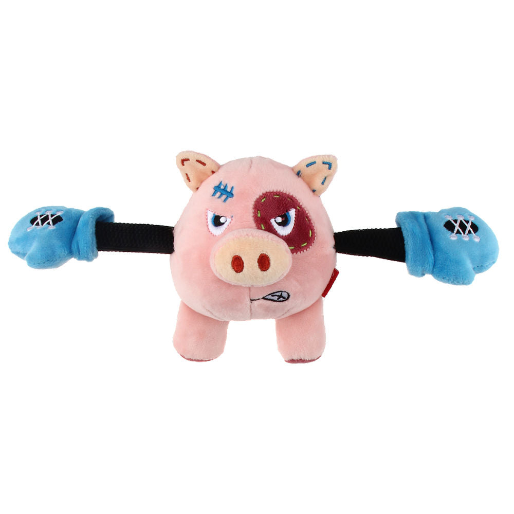 GiGwi Rock Zoo King Boxer Pig Toy for Dogs — in use