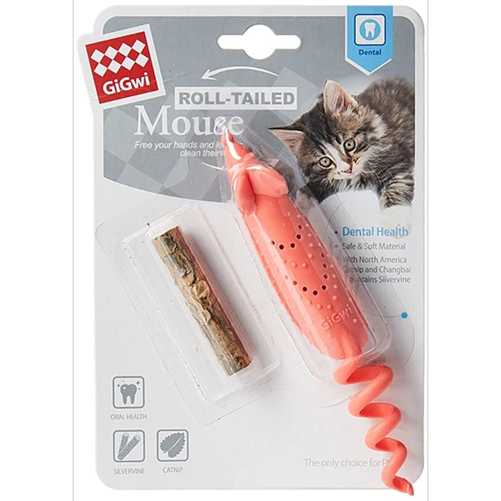 Gigwi Roll Tailed Mouse Toy For Cats Red
