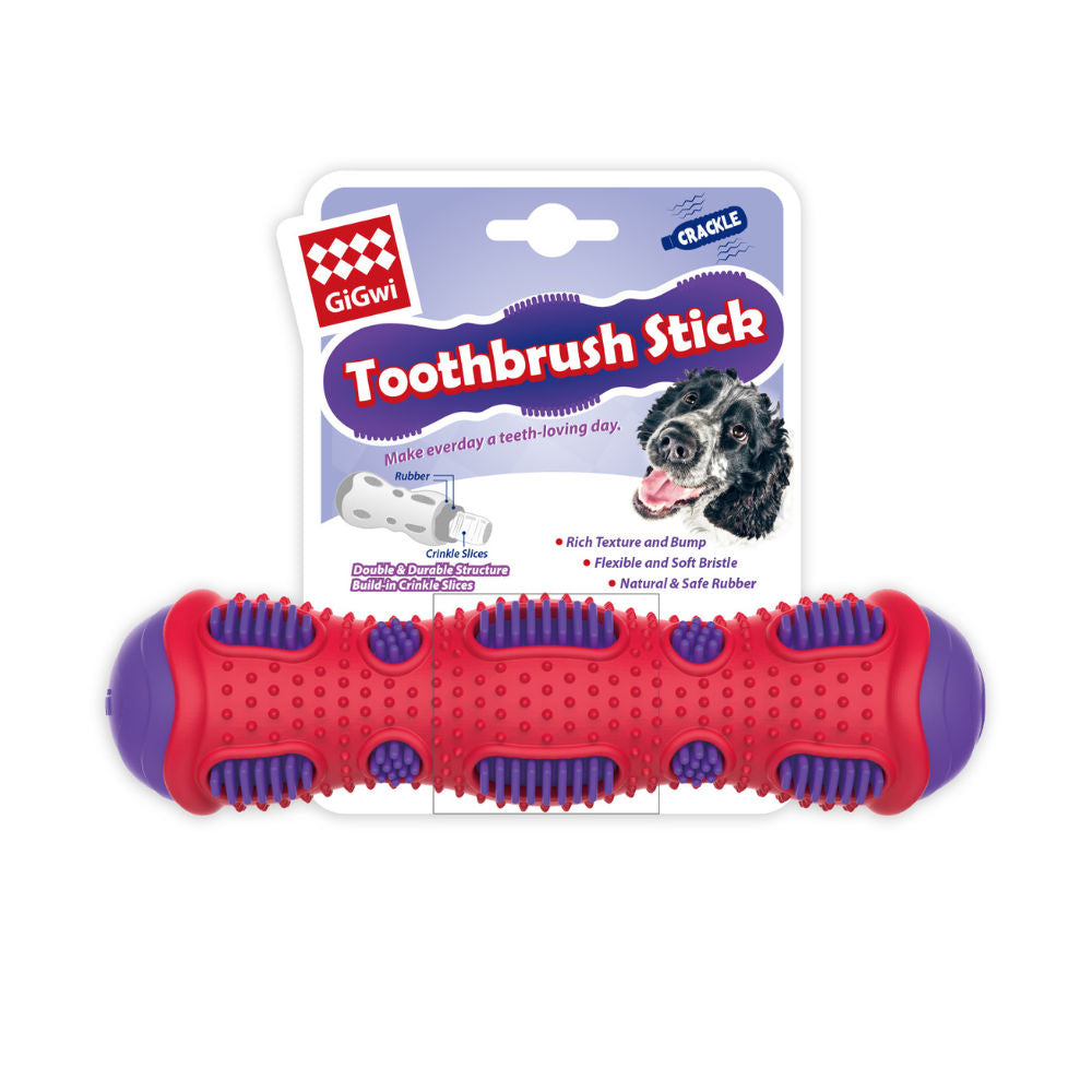 Gigwi Toothbrush Stick With Crackle Toy For Cats Red Purple