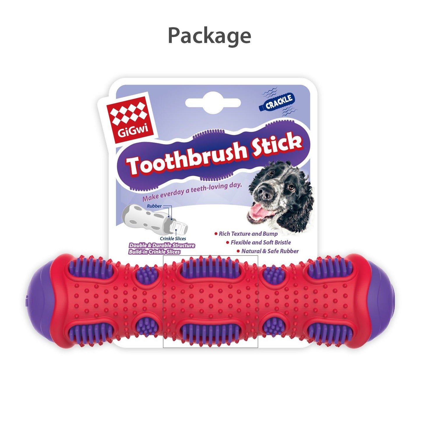 GiGwi Toothbrush Stick with Crackle Toy for Dogs — back view