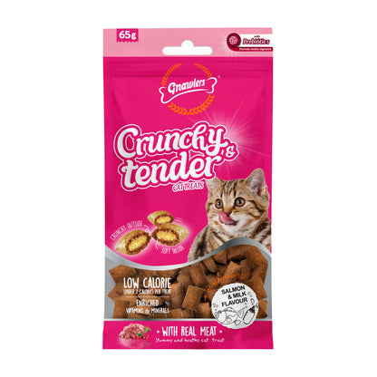 Gnawlers Salmon & Milk Crunchy Tender Cat Treats — in use