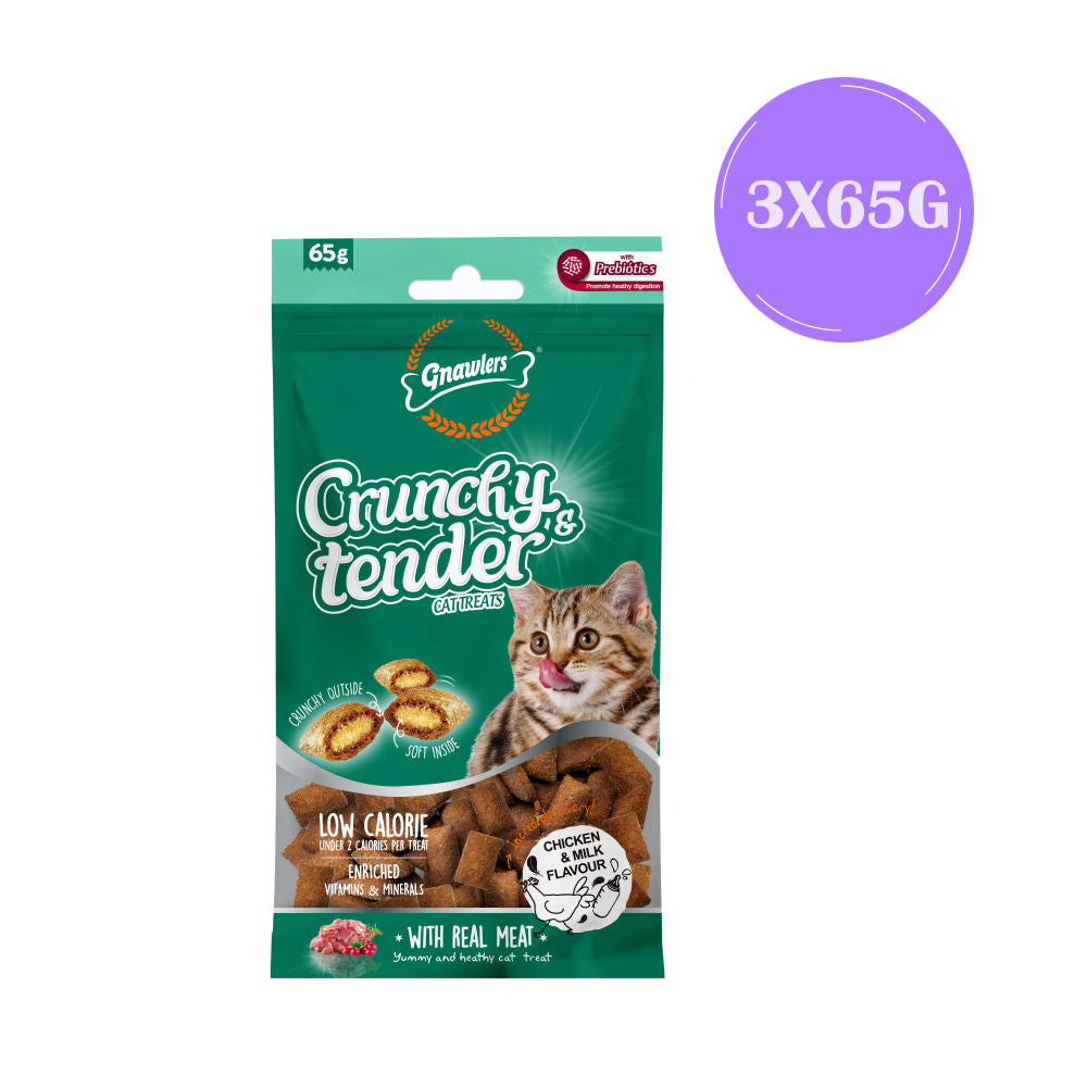 Gnawlers Crunchy Tender Chicken & Milk Cat Treats — side view