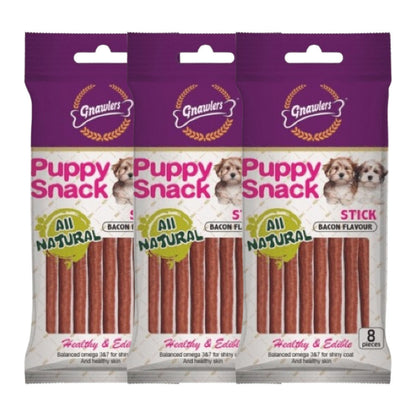 Gnawlers Puppy Snack Stick Bacon Flavoured Dog Treats — back view
