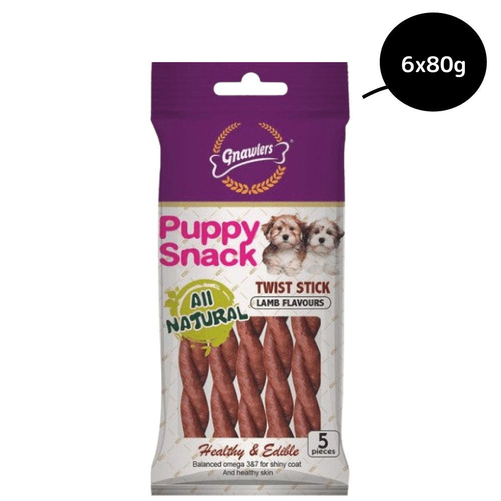 Gnawlers Puppy Snack Twist Stick Lamb Flavoured Dog Treats — back view