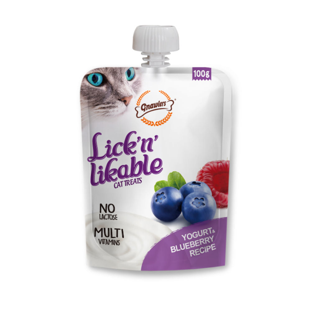 Gnawlers Lick N Lickable Cat Treats Yogurt Blueberry
