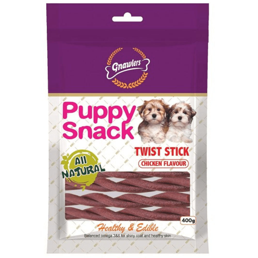 Gnawlers Puppy Snack Twist Stick Chicken Flavoured Dog Treats — back view