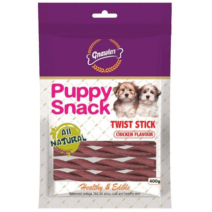 Gnawlers Puppy Snack Twist Stick Chicken Flavoured Dog Treats — back view