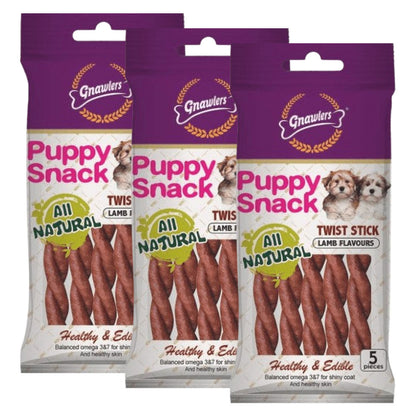 Gnawlers Puppy Snack Twist Stick Lamb Flavoured Dog Treats — detail shot