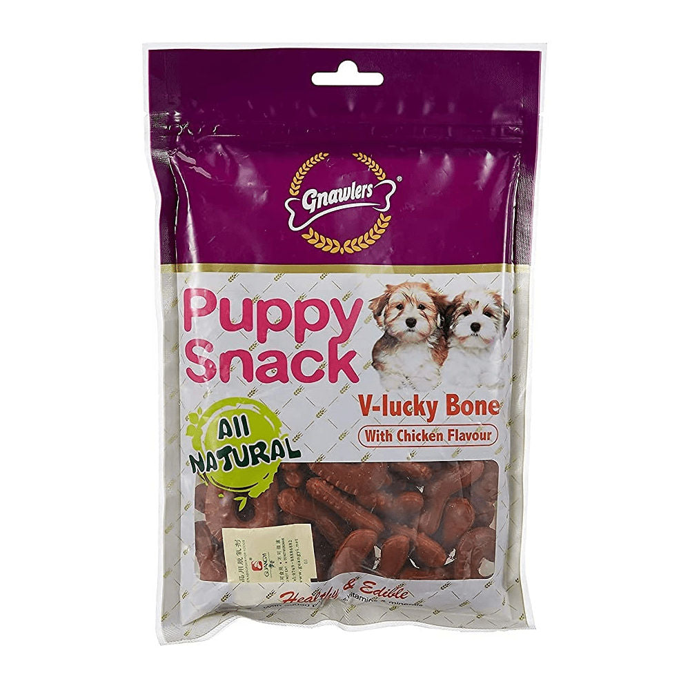 Gnawlers Puppy Snack V Lucky Bone Chicken Flavour Dog Treats — back view