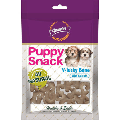 Gnawlers Puppy Snack V Lucky Bone Dog Treats — detail shot