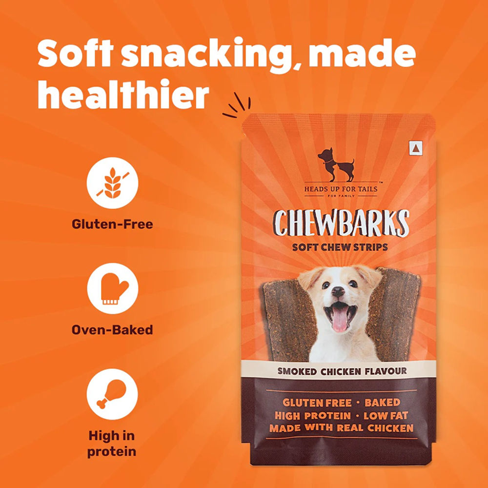 HUFT Chewbarks Gluten Free Smoked Chicken Soft Chew Strips Dog Treats — back view