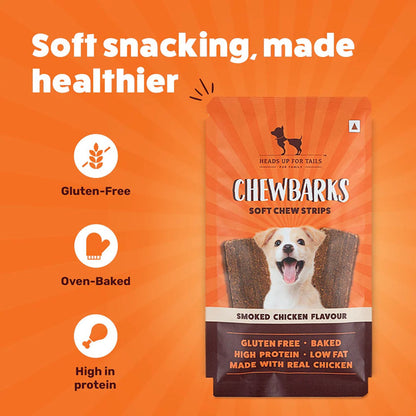 HUFT Chewbarks Gluten Free Smoked Chicken Soft Chew Strips Dog Treats — back view