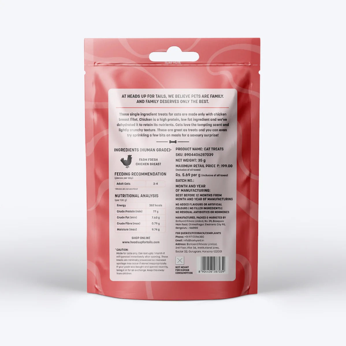 HUFT Dehydrated Chicken Crunchies Cat Treats — back view