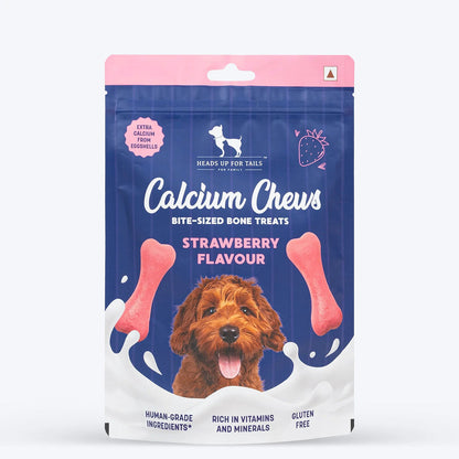 HUFT Gluten Free Bite Sized Calcium Strawberry Bone Chew Dog Treats — in use