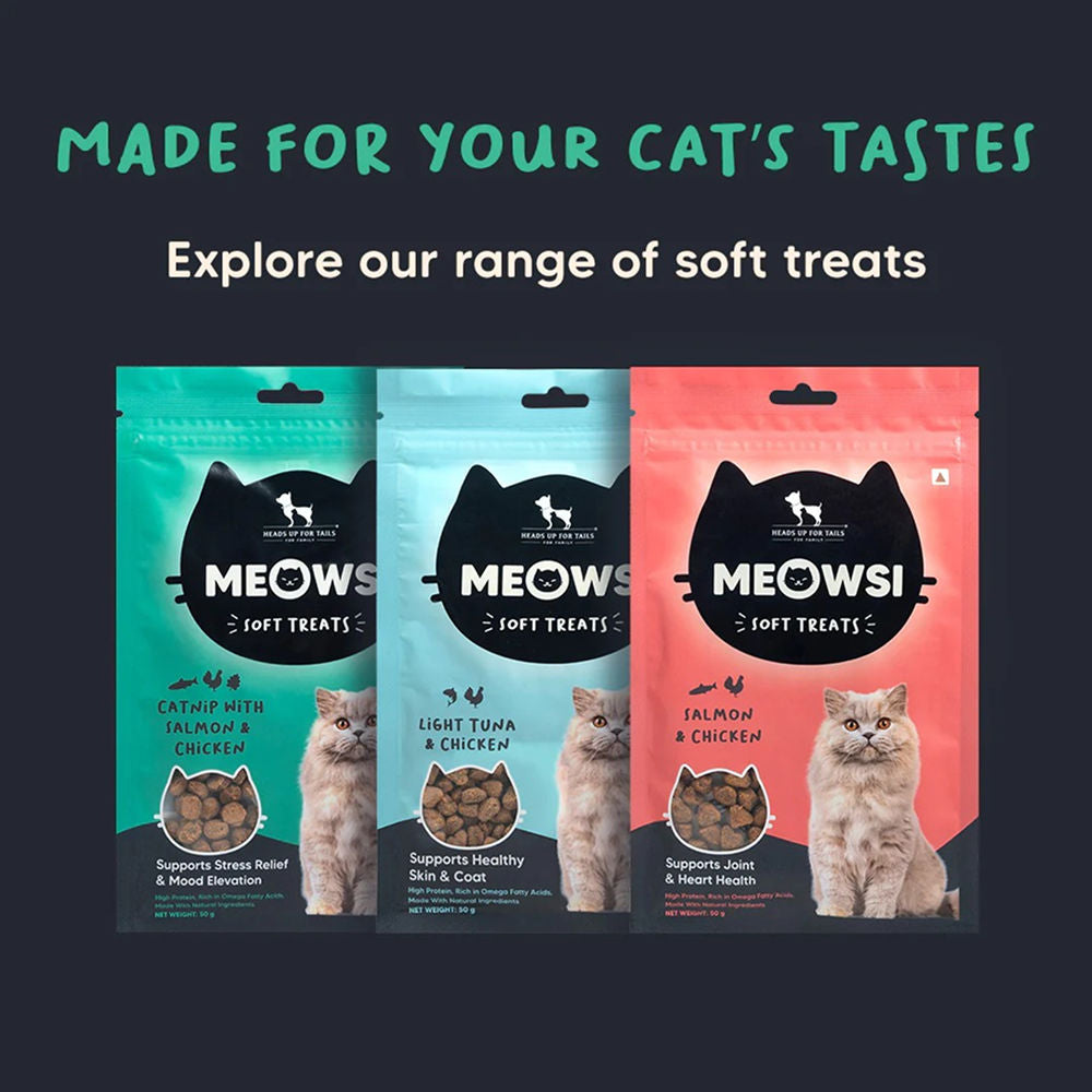 HUFT Meowsi Catnip with Salmon & Chicken Soft Cat Treats — in use