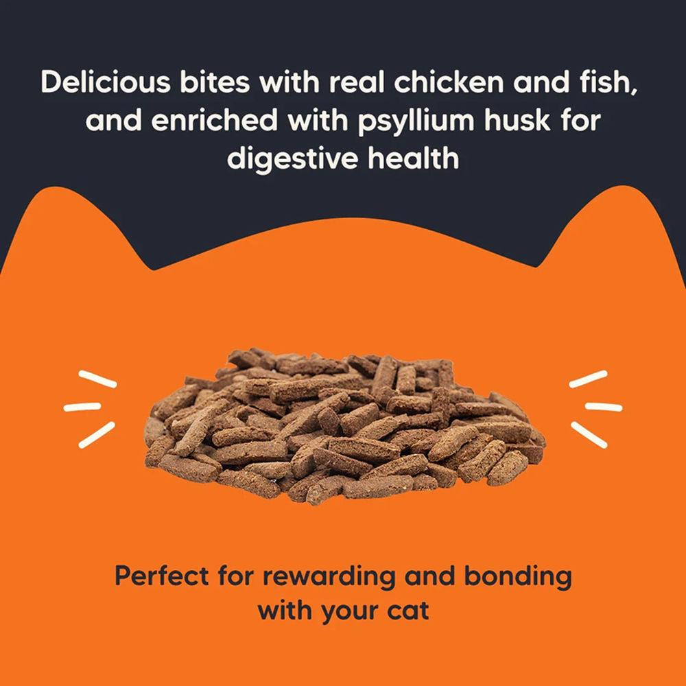 HUFT Meowsi Grain Free Chicken, Fish & Psyllium Husk Power Bites Cat Treats — side view